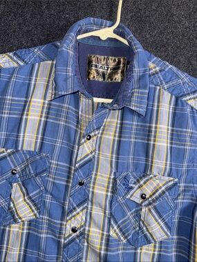 Realtree Blue and Yellow Plaid Men's Button-Down Shirt